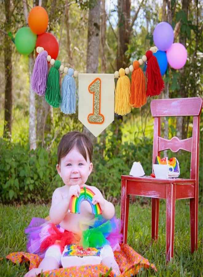 Ereniko Handmade Light Rainbow 1st Birthday High Chair Banner Party Decoration for Girl Baby Colorful Wall Hangings Decoration Happy One Birthday Photoshoot Props Photo Props - Image 5